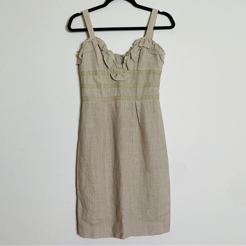 Oscar Del La Renta Tan Cotton Short Summer Mini Dress Made In Italy Size 2